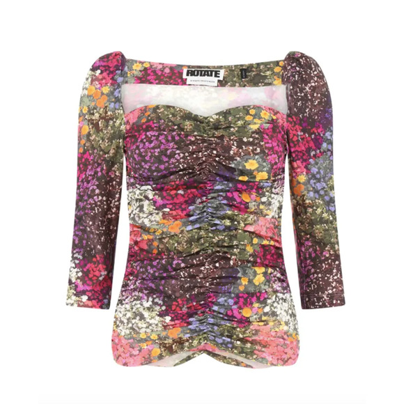 Rotate Birger Christensen Freja Top Floral Ruched Jersey Blouse US 10 UK 16 - Picture 2 of 8